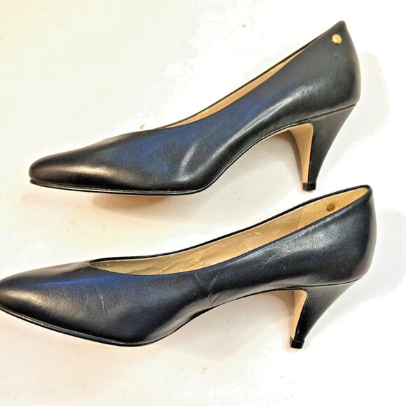 Etienne Aigner Blue Leather Pointed Toe Kitten Heel Pumps Women's Size 5 Heels - Picture 7 of 10